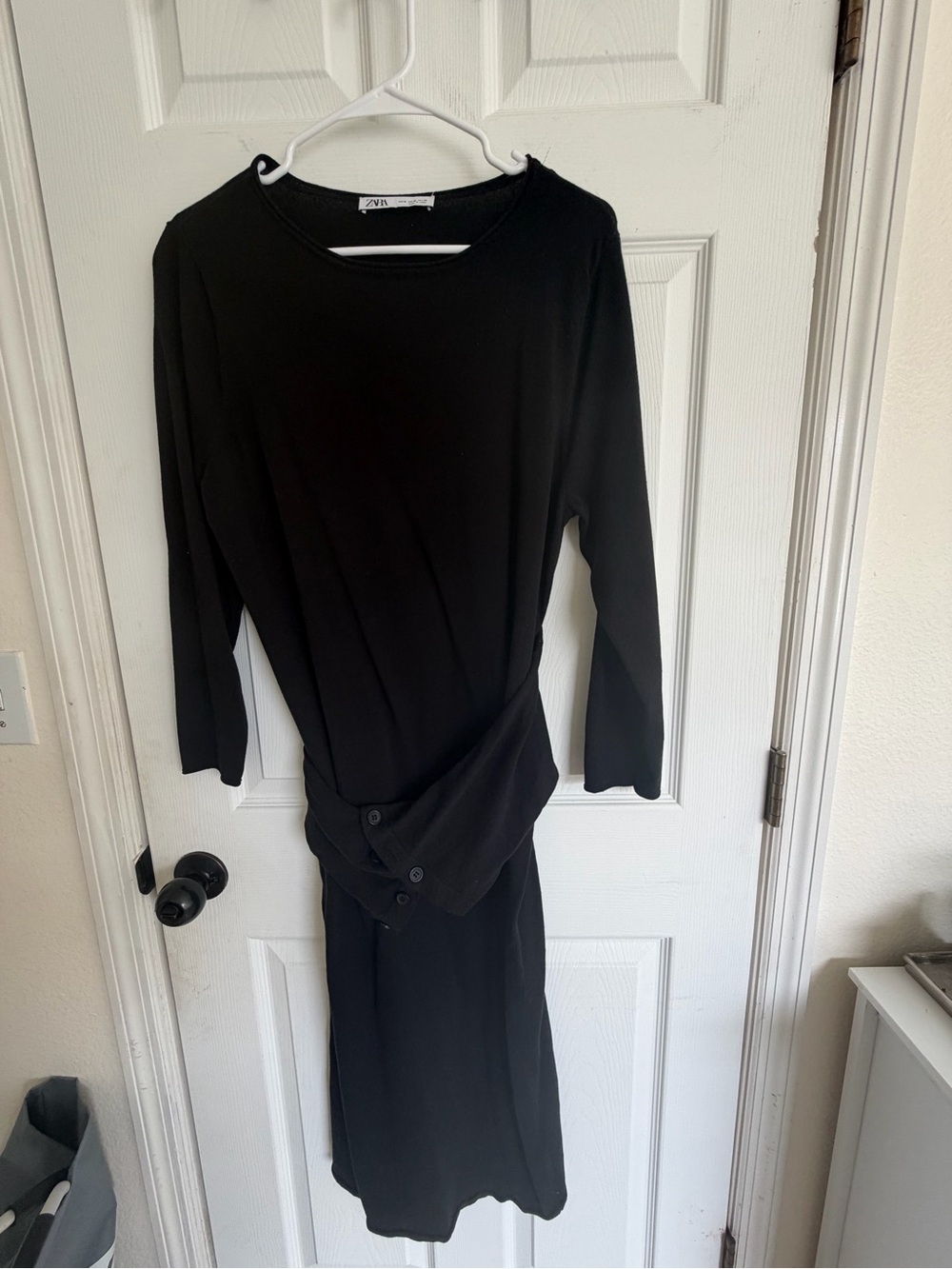 Zara Black Long-Sleeve Midi Dress with Button Detail